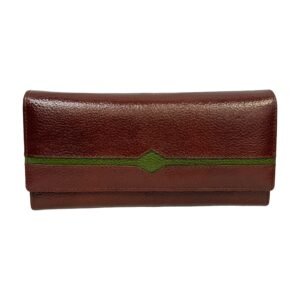Women’s Genuine Leather Clutch Wallet – Brown with Green Accent