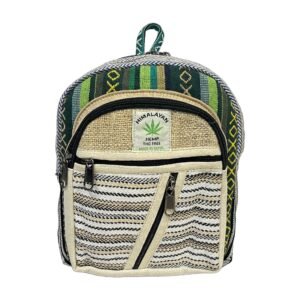 Himalayan Hemp Backpack – Small – Green Border & Cream Woven Stripes