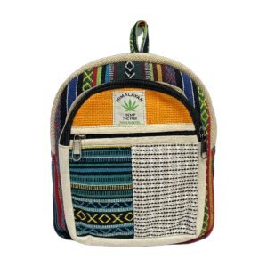 Himalayan Hemp Backpack – Small – Orange & Teal Chevron Patchwork