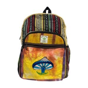 Handcrafted Himalayan Hemp Backpack with Embroidered Blue Mushroom Design