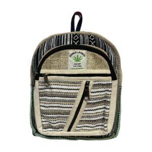 Himalayan Hemp Backpack – Small – Black Border & Cream Woven Stripes