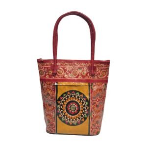 Handcrafted Shantiniketan Leather Shoulder Bag with Village Dance Folk Art