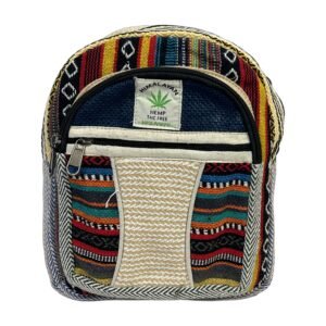 Himalayan Hemp Backpack – Small – Navy & Rainbow Side Panels