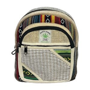 Himalayan Hemp Backpack – Small – Green & Cream Diagonal Patchwork