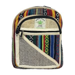 Himalayan Hemp Backpack – Small – Red Border & Diamond Patchwork