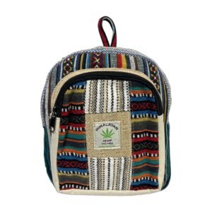 Himalayan Hemp Backpack – Small – Blue Border & Rainbow Patchwork
