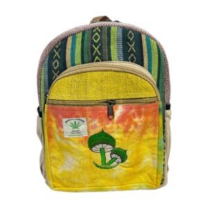 Handcrafted Himalayan Hemp Backpack – Medium – with Green Mushroom Embroidery – Medium