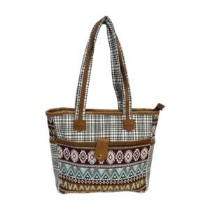 Handcrafted Nepalese Geometric Pattern Woven Tote Bag