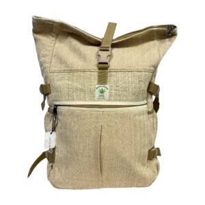 Handcrafted Nepalese Natural Herringbone Roll-Top Backpack