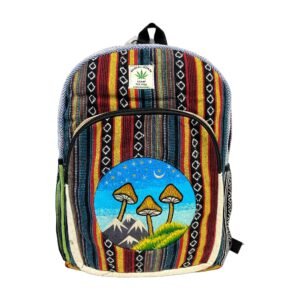 Handcrafted Himalayan Hemp Backpack with Embroidered Night Sky Mushroom Design