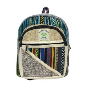 Himalayan Hemp Backpack – Small – Teal Border & Diamond Patchwork