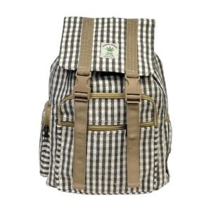 Handcrafted Nepalese Black and Cream Striped Hemp Backpack