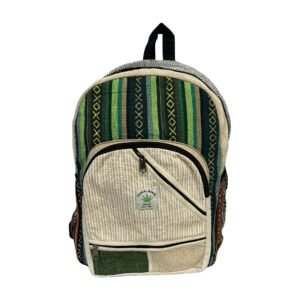 Handcrafted Himalayan Hemp Backpack – Green Stripes and Diagonal Pocket