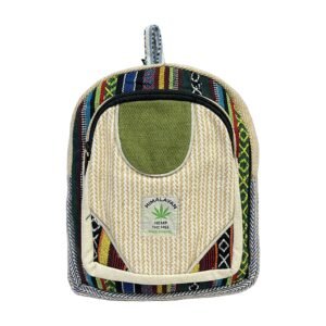 Himalayan Hemp Backpack – Small – Olive Accent & Blue Chevron Border