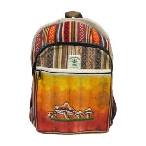 Handcrafted Himalayan Hemp Backpack with Embroidered Mushroom Meadow Design