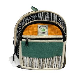 Himalayan Hemp Backpack – Small – Orange, Sage & Black Stripe