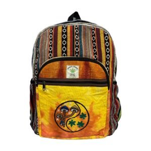 Handcrafted Himalayan Hemp Backpack with Embroidered Mushroom & Leaf Design