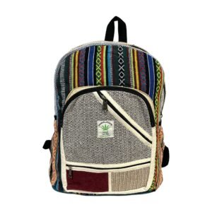 Handcrafted Himalayan Hemp Backpack – Blue Stripes and Diagonal Front Pocket