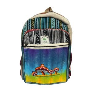 Handcrafted Himalayan Hemp Backpack with Embroidered Mushroom Garden Design