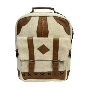 Handcrafted Nepalese Cream Woven Backpack with Leather Accents