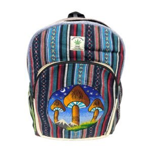 Handcrafted Himalayan Hemp Backpack with Embroidered Night Sky Mushroom Design