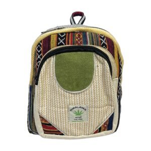 Himalayan Hemp Backpack – Small – Olive Accent & Warm Woven Stripes