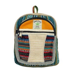Himalayan Hemp Backpack – Small – Orange & Teal Rainbow Panels