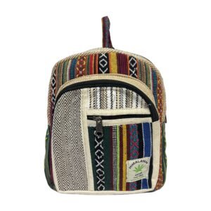 Himalayan Hemp Backpack – Small – Black Chevron & Rainbow Panel