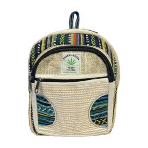 Himalayan Hemp Backpack – Small – Natural Weave & Teal Curved Panels