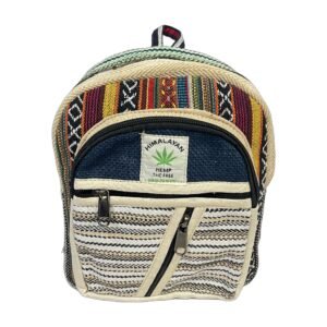 Himalayan Hemp Backpack – Small – Navy & Warm Stripe Border