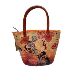 Handcrafted Shantiniketan Leather Handbag with Traditional Village Folk Art